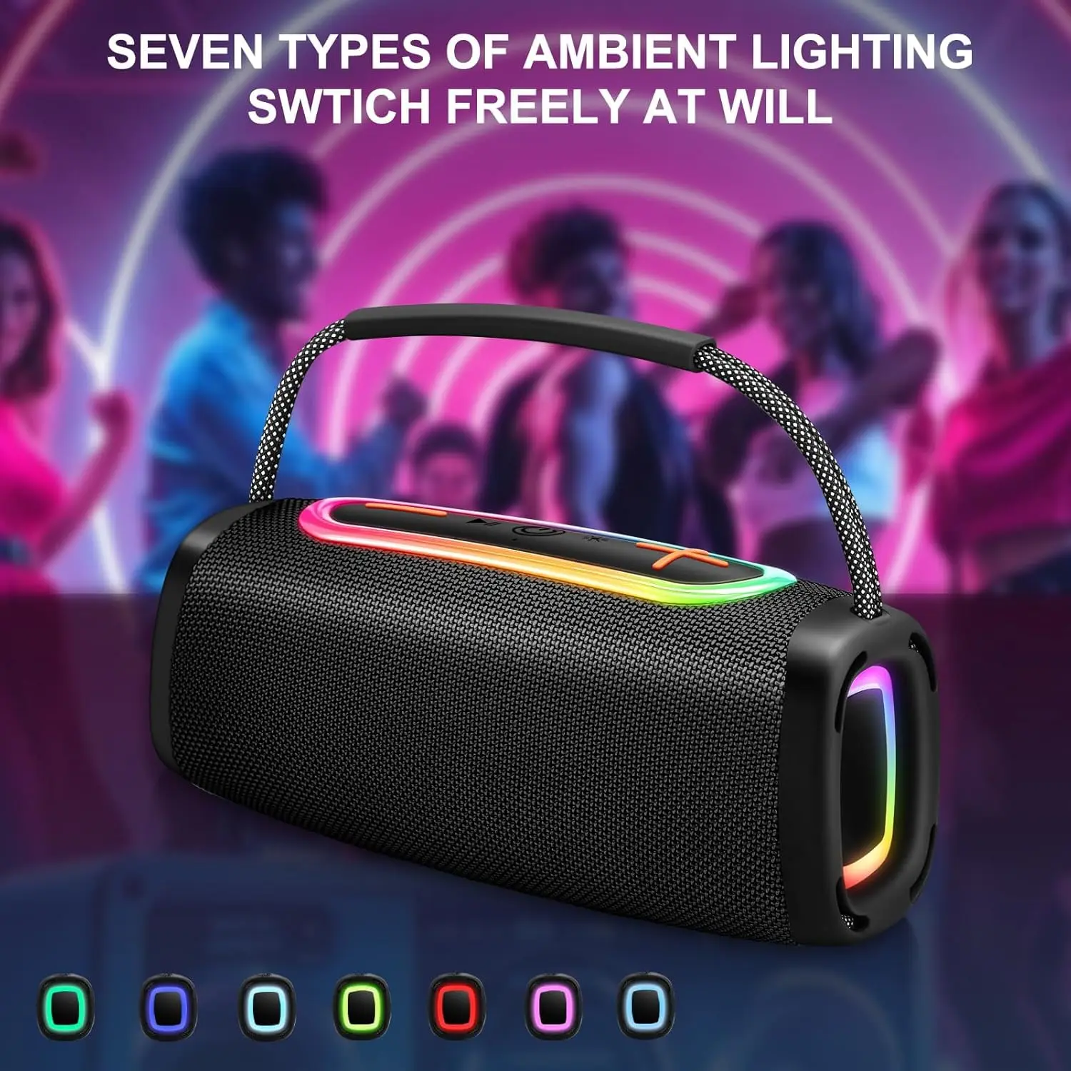 RGB Lights Portable Bluetooth Speaker, IPX7 Waterproof, 24H Playtime, Bluetooth 5.3, Outdoor Wireless Speaker with Hands-Free Mic. - Image 2