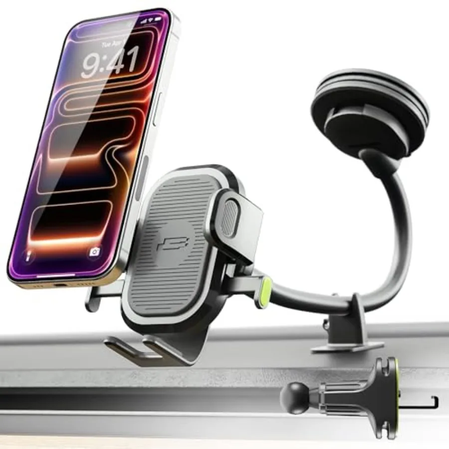 One Click Flexible Cell Phone Car Holder, 360 Rotation Dual Mount Dashboard and Vent for All iPhone, Android and Smartphone, - Image 1