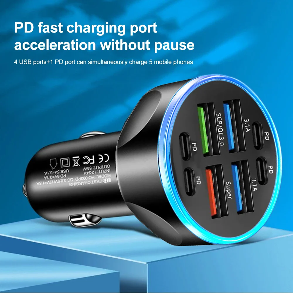Muti 8 Ports Car Charger Fast Charging Quick QC3.0 USB PD Type C Auto Phone Charger Adapter in Car For Cellphone Mobile Phone - Image 4