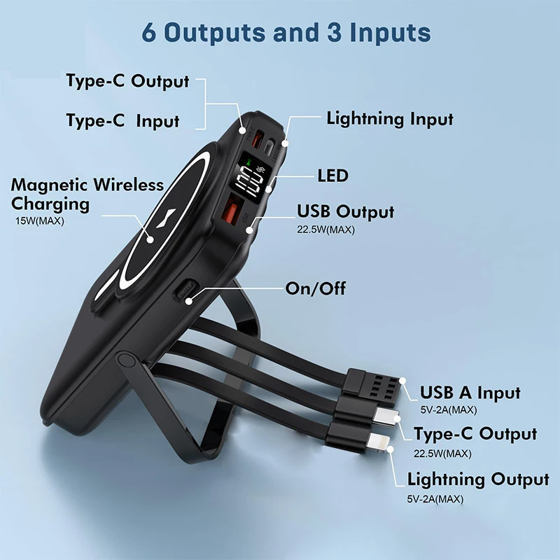 10000mAh Wireless Magnetic Power Bank Portable 22.5W Fast Charging For iPhone 17/16/15/14/13/12 Series Mobile Power with Back Clip and Bracket Desktop Charger - Image 2