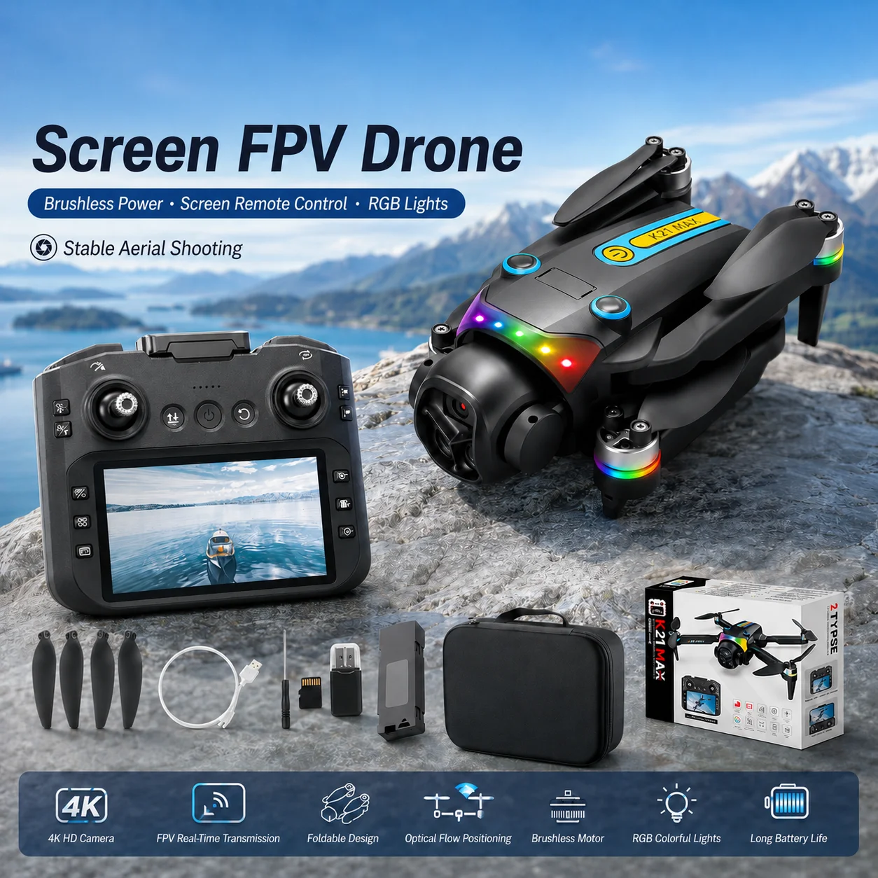 RC Drone Optical Flow Hover Headless Mode 360° Stunt Roll Trajectory Flight Waypoint Definition One Key Takeoff Landing Wind Resistant Hobby Drone - Image 2