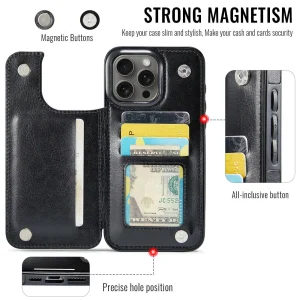 Wallet Card Holder Case for iPhone 16 15 14 13 12 11 Pro Max XS XR Leather Cover - Thumbnail Image 2
