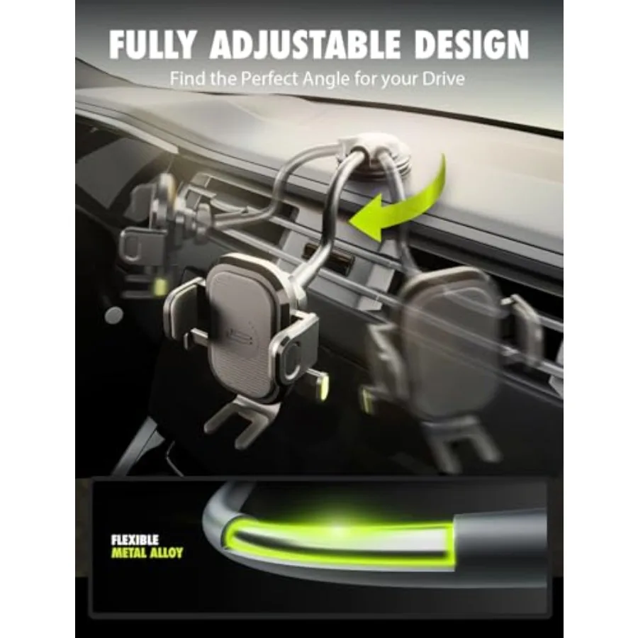 One Click Flexible Cell Phone Car Holder, 360 Rotation Dual Mount Dashboard and Vent for All iPhone, Android and Smartphone, - Image 2