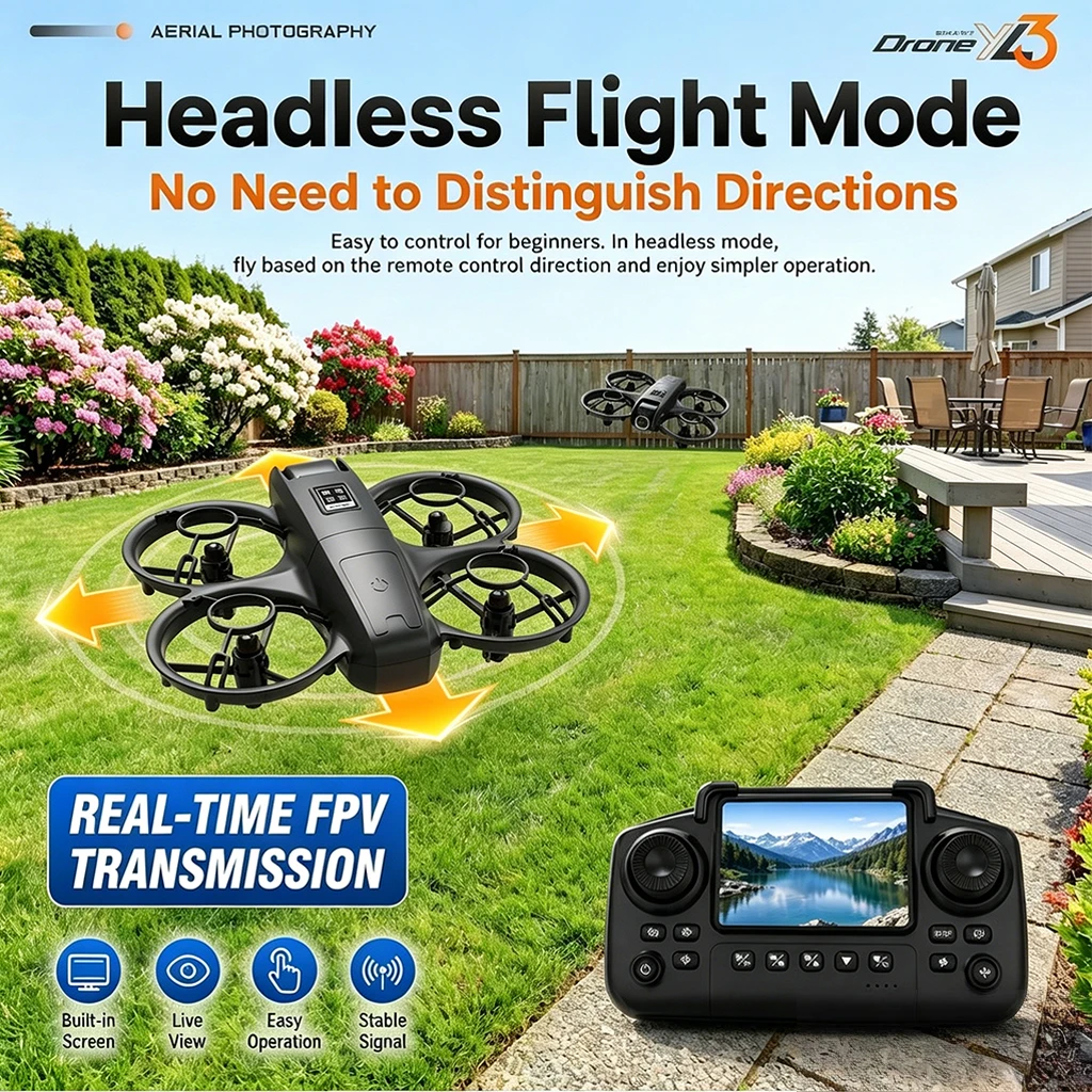 LY3 Portable Drone Dual Camera Aerial PLY3 Portable Drone Dual Camera Aerial Photography 2.4 Inch Screen Remote Control WIFI Image Transmissiohotography 2.4 Inch Screen Remote Control WIFI Image Transmission Optical Flow Hover Full Protection RC Drone Toy - Image 6