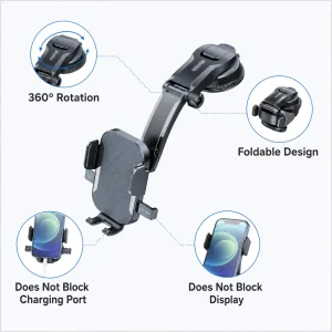 Dashboard Cell Phone Holder for Car, 360° Swivel Suction Cup Mount with Bottom Support, Non-Slip Phone Stand Allows Charging Port Access - Thumbnail Image 4