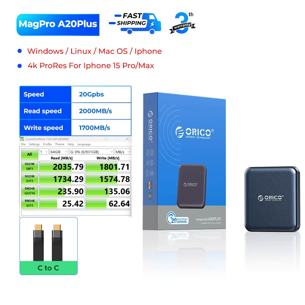 ORICO Magnetic Portable SSD USB3.2 20Gbps - Image 5