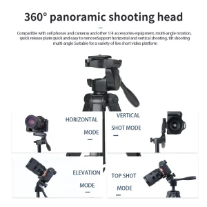 Professional desktop tripod, mobile phone and DSLR camera floor stand, high stability aluminum alloy material, high-quality and high load-bearing universal adjustment gimbal, can be used for DSLR cameras and mobile phones - Thumbnail Image 4