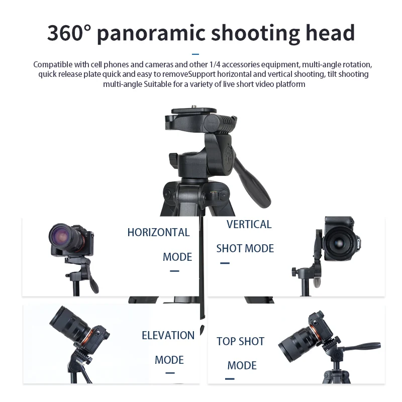 Professional desktop tripod, mobile phone and DSLR camera floor stand, high stability aluminum alloy material, high-quality and high load-bearing universal adjustment gimbal, can be used for DSLR cameras and mobile phones - Image 4