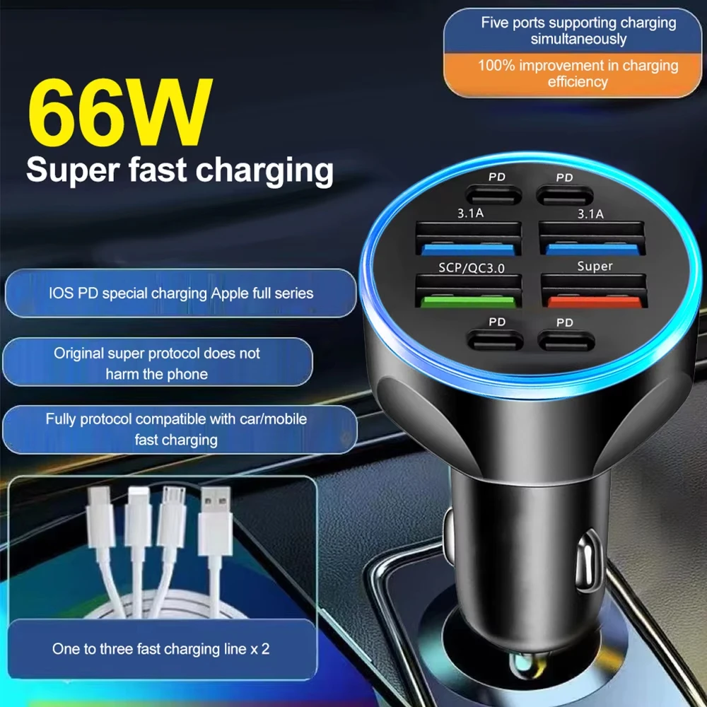 Muti 8 Ports Car Charger Fast Charging Quick QC3.0 USB PD Type C Auto Phone Charger Adapter in Car For Cellphone Mobile Phone - Image 6