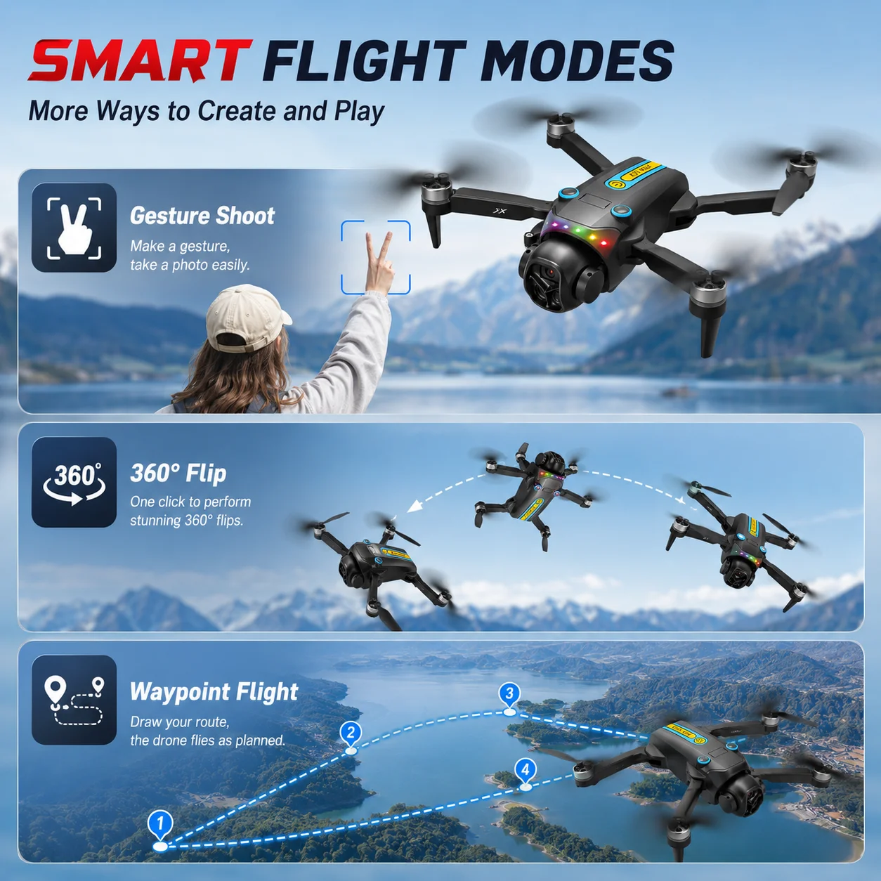 RC Drone Optical Flow Hover Headless Mode 360° Stunt Roll Trajectory Flight Waypoint Definition One Key Takeoff Landing Wind Resistant Hobby Drone - Image 4