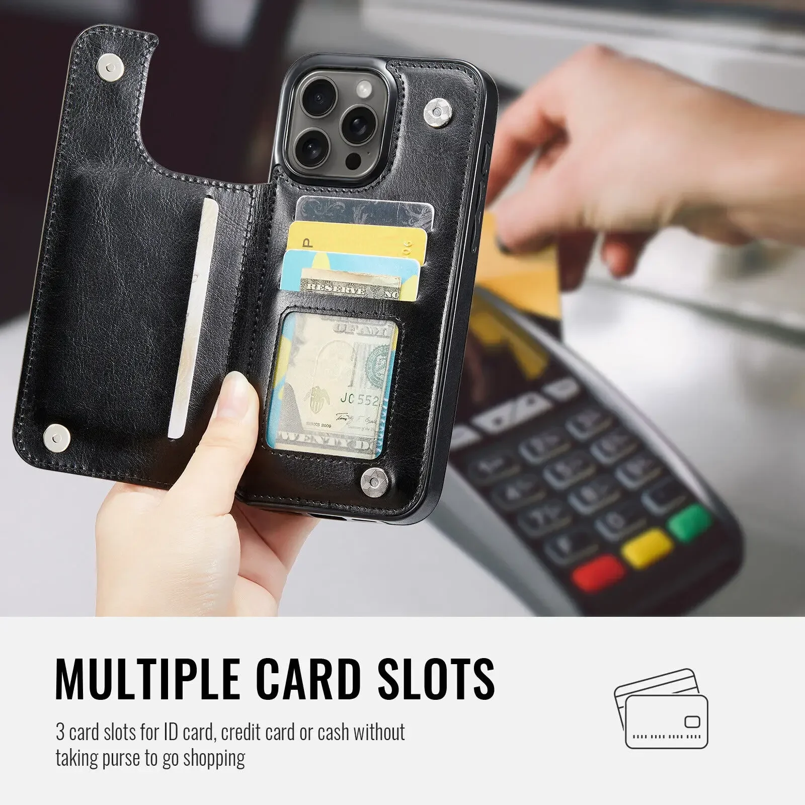 Wallet Card Holder Case for iPhone 16 15 14 13 12 11 Pro Max XS XR Leather Cover - Image 3