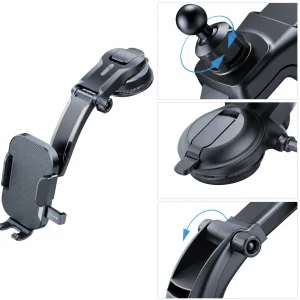 Dashboard Cell Phone Holder for Car, 360° Swivel Suction Cup Mount with Bottom Support, Non-Slip Phone Stand Allows Charging Port Access - Thumbnail Image 3