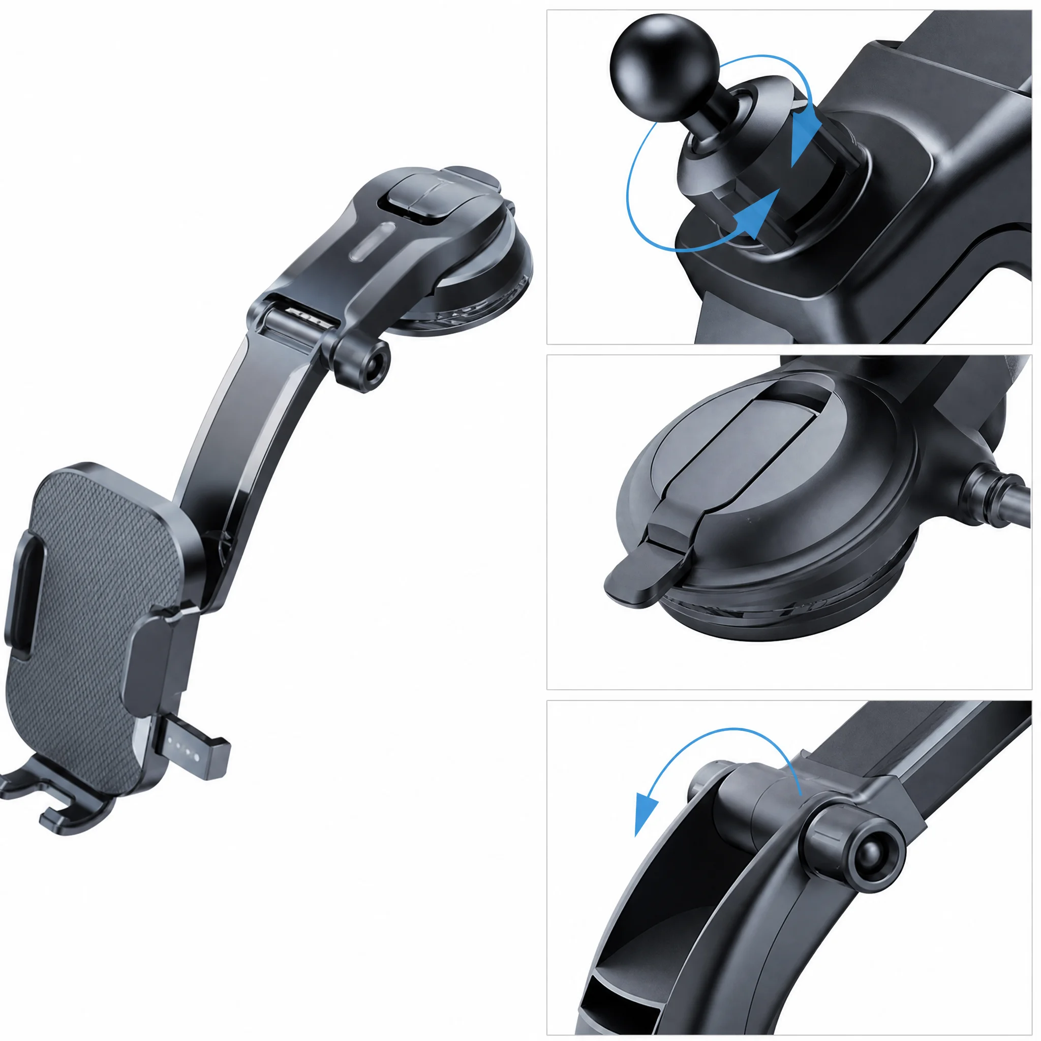 Dashboard Cell Phone Holder for Car, 360° Swivel Suction Cup Mount with Bottom Support, Non-Slip Phone Stand Allows Charging Port Access - Image 3