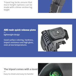 Professional desktop tripod, mobile phone and DSLR camera floor stand, high stability aluminum alloy material, high-quality and high load-bearing universal adjustment gimbal, can be used for DSLR cameras and mobile phones - Thumbnail Image 6
