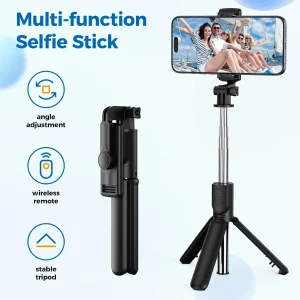 Selfie Stick Tripod, Retractable Selfie Stick Tripod with Wireless Remote Control, for Photograph, Live Streaming, Video Recording, Compatible with Android, iPhone and More - Thumbnail Image 2