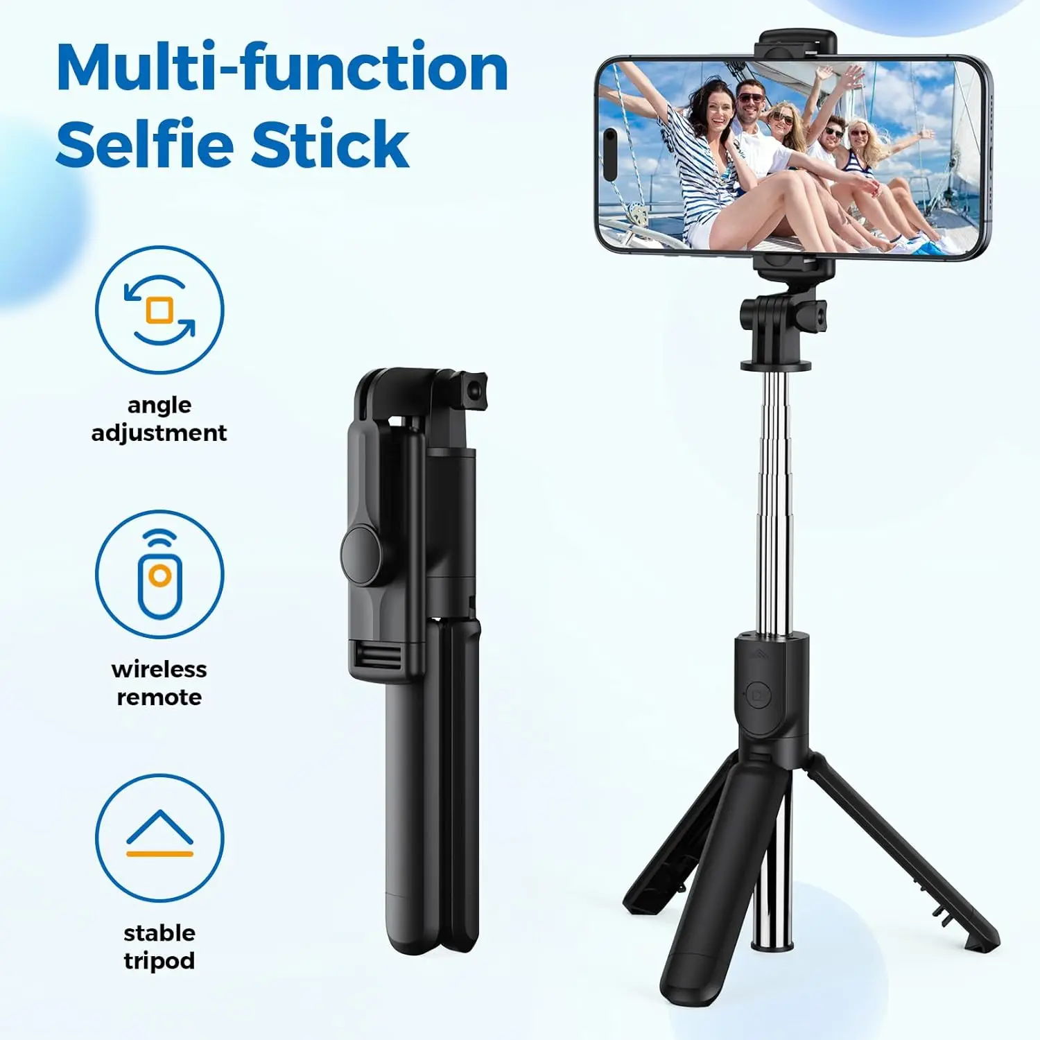 Selfie Stick Tripod, Retractable Selfie Stick Tripod with Wireless Remote Control, for Photograph, Live Streaming, Video Recording, Compatible with Android, iPhone and More - Image 2