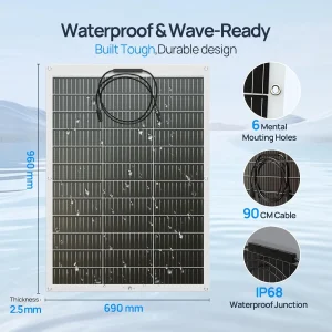 ECO-WORTHY 130 Watt 12BB Flexible Solar Panels,23.5% High-Efficiency Waterproof Monocrystalline Lightweight Solar Panel for RV - Thumbnail Image 6