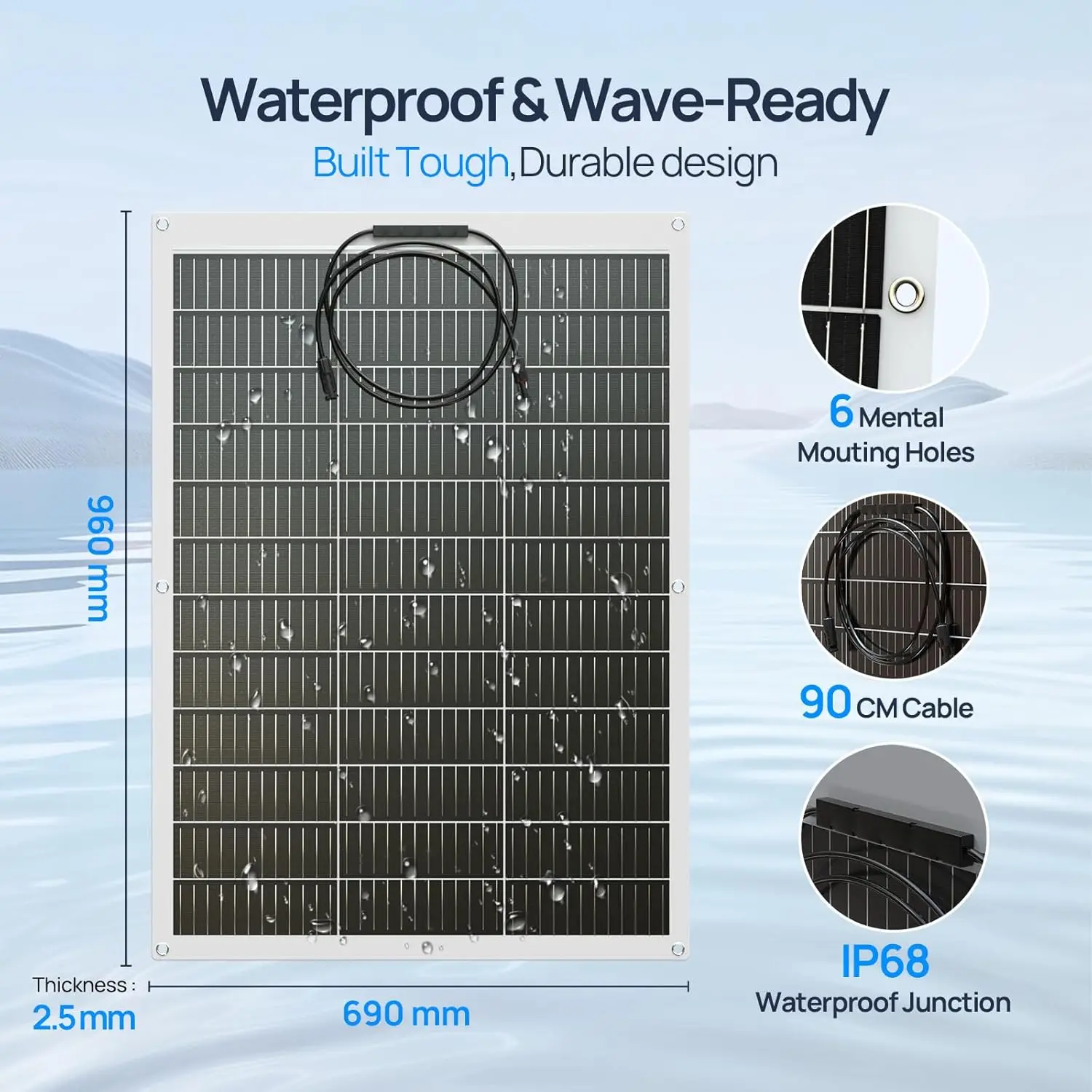 ECO-WORTHY 130 Watt 12BB Flexible Solar Panels,23.5% High-Efficiency Waterproof Monocrystalline Lightweight Solar Panel for RV - Image 6