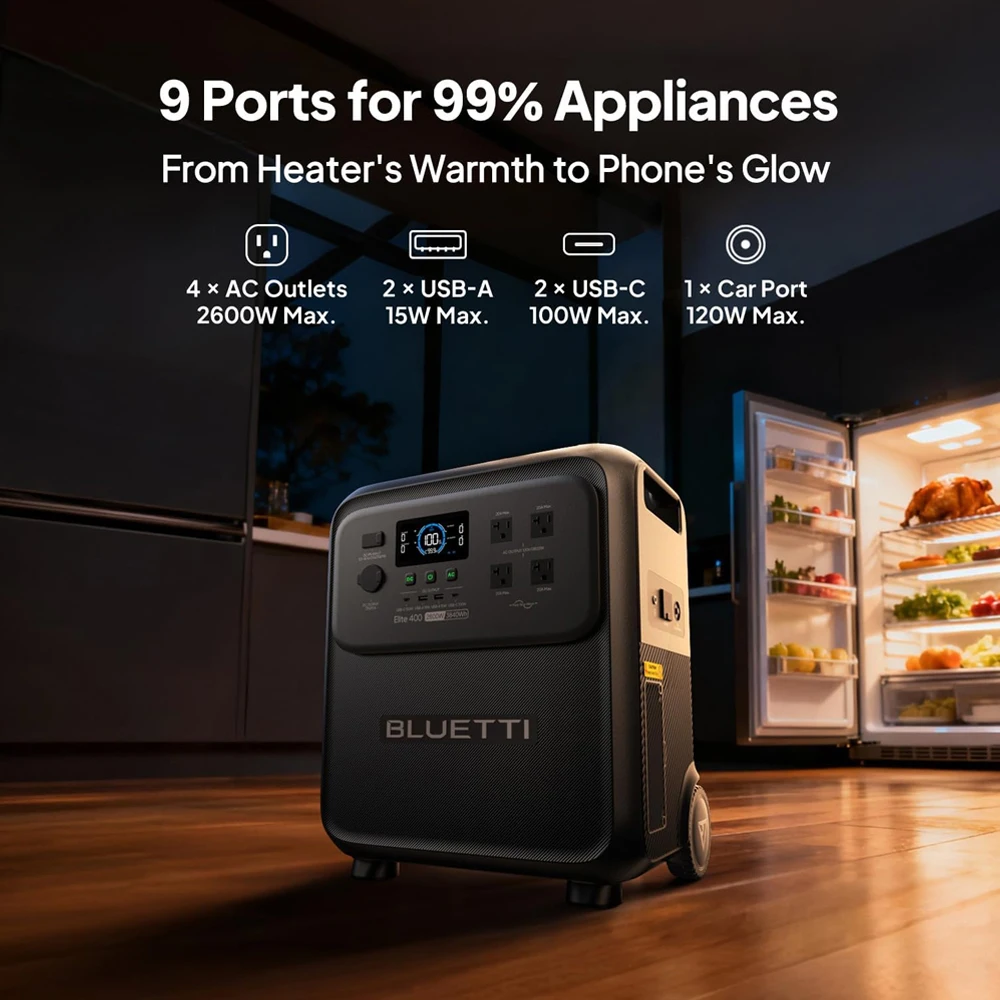 BLUETTI Elite 400 Portable Power Station | 3840Wh 2600W High Capacity Solar Generator for Home Backup Outdoor Camping RV Travel - Image 5