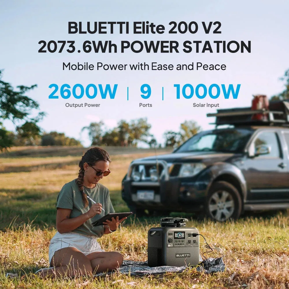 BLUETTI Elite 200 V2 Portable Power Station 2600W 2073.6Wh High Capacity Solar Generator for Outdoor Camping - Image 4