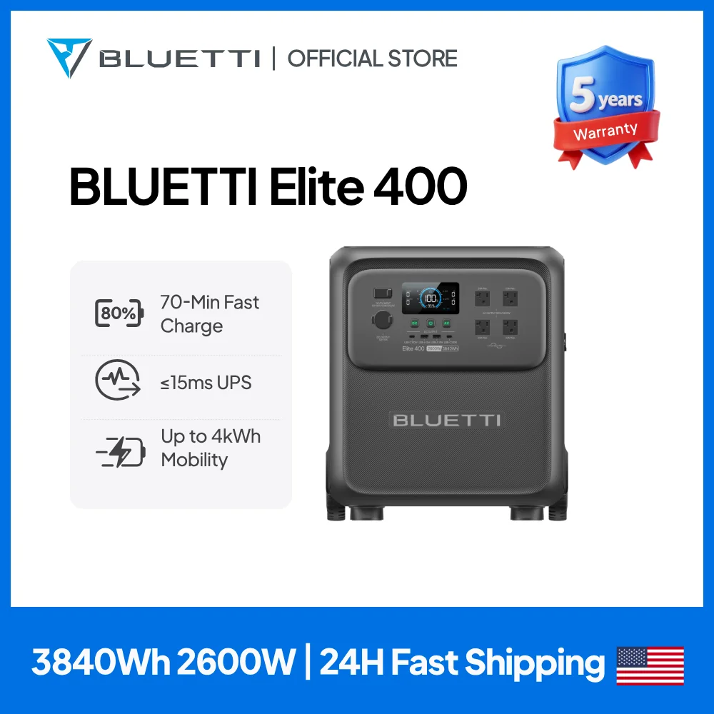 BLUETTI Elite 400 Portable Power Station | 3840Wh 2600W High Capacity Solar Generator for Home Backup Outdoor Camping RV Travel - Image 1