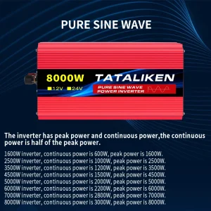 Power Inverter 10000W DC 12V to AC 110V 60HZ Pure Sine Wave Inverter with LCD Display Remote Control 4AC Outlets - Thumbnail Image 5