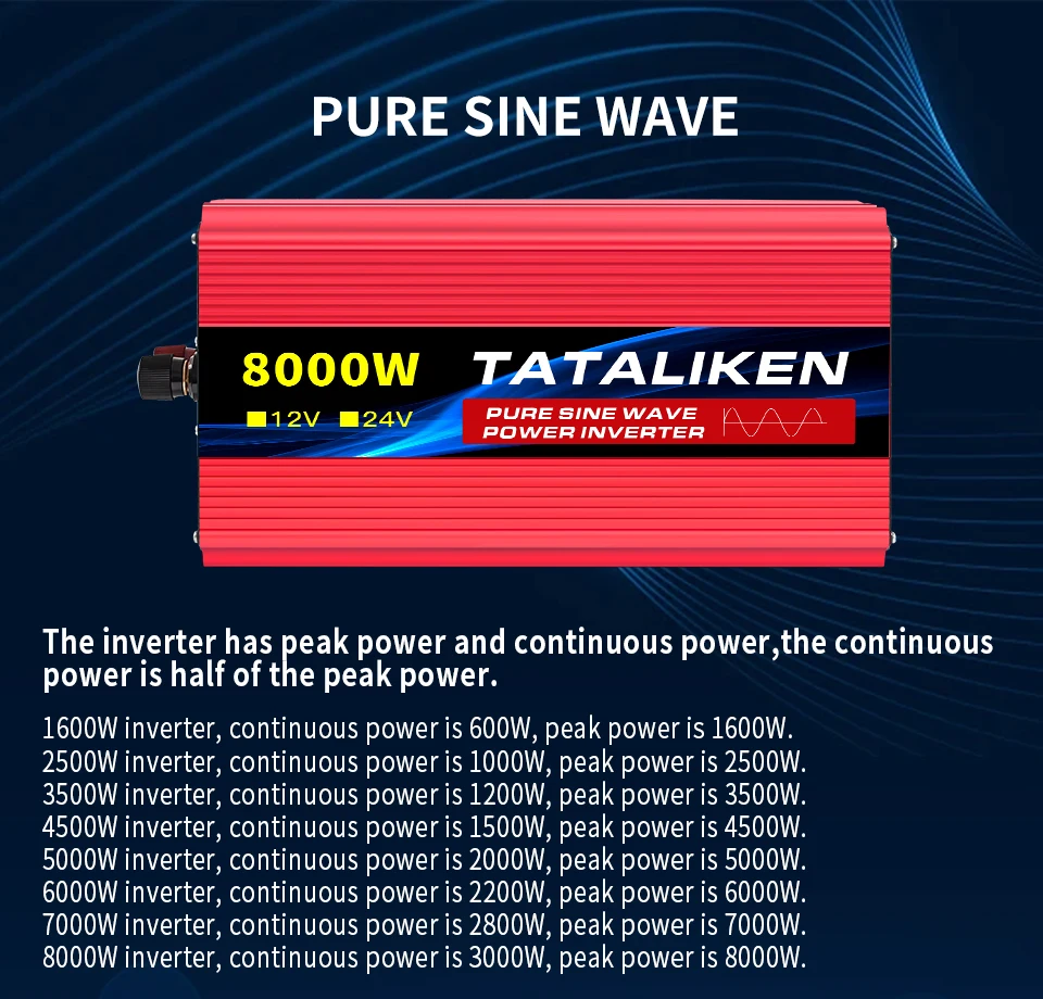 Power Inverter 10000W DC 12V to AC 110V 60HZ Pure Sine Wave Inverter with LCD Display Remote Control 4AC Outlets - Image 5