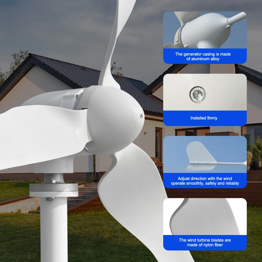 US 5000W Horizontal Wind Turbine 12V/24V/48V Low-Noise Household 220V Gentle Breeze Starter With Free Charging Controller - Image 2