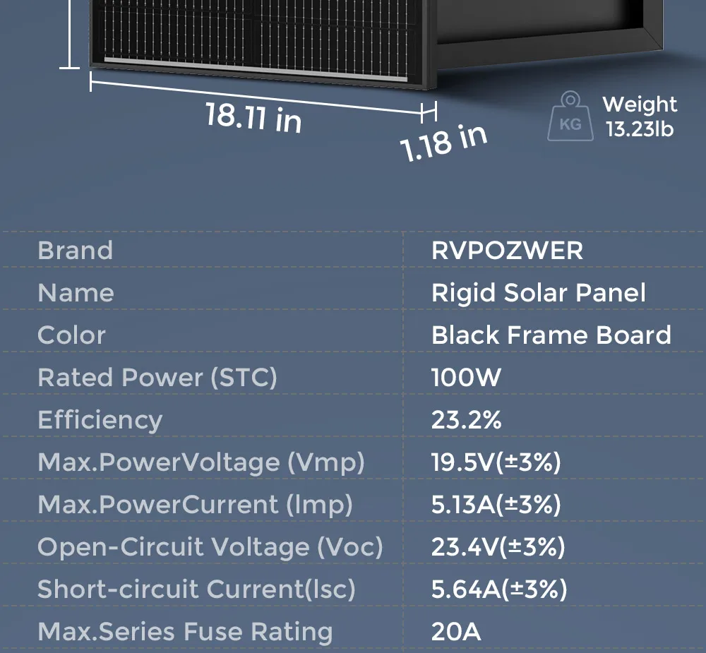 RVPOZWER 100W 18BB Rigid Solar Panels Black Frame Board N-Type Solar Cells 23.2% High Conversion Efficiency for Home RV System Farm Outdoor Camping Off-grid Power Support - Image 8