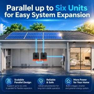 PowMr 12.5KW 8KW Split Phase Inverter 110V or 220V Hybrid Solar Inverter 48V Dual Output Off Grid Inverter with MPPT 200A 120A Solar Battery Charger Parallel Up to 6 Units - Thumbnail Image 6