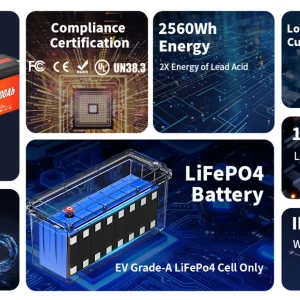 RVLithTime 12V 200Ah LiFePO4 Deep Cycle Battery 2560Wh with 200A BMS Low Temperature Cut-off 6000+ Cycles IP65 Waterproof Lithium Battery for RV Marine Travel Trailer & Off-Grid - Thumbnail Image 8