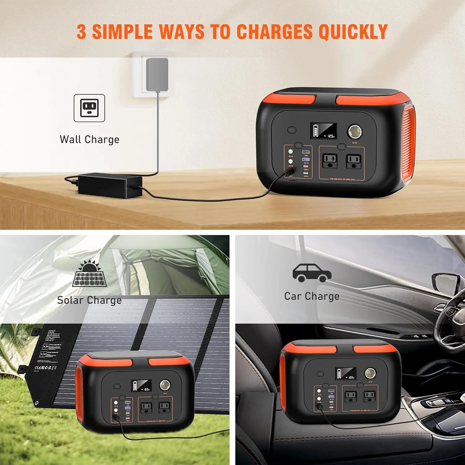 600W/300W/200W/120W Portable Power Station,110V AC Outlets Solar Generator Storage Energy Power Bank For Camping Travel RV Home - Image 3