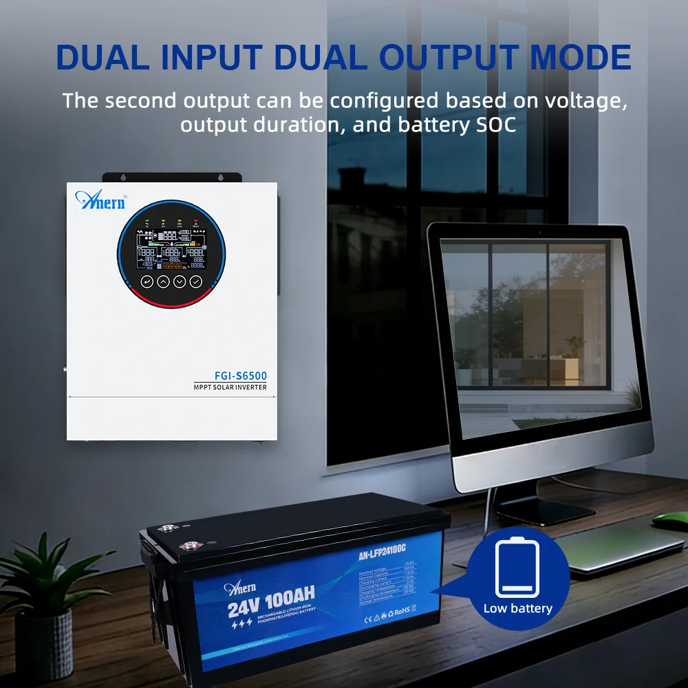 Anern 220V~240V Off-Grid 12Kw Hybrid Solar Inverter Mppt 120A 48V Pure Sine Wave Solar Inversor for Home Electrical System - Image 6