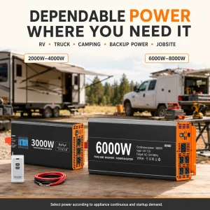 HOULI Pure Sine Wave Power Inverter 12V DC to 120V AC 60Hz for RV Car Truck Solar Off Grid Camping Home Backup