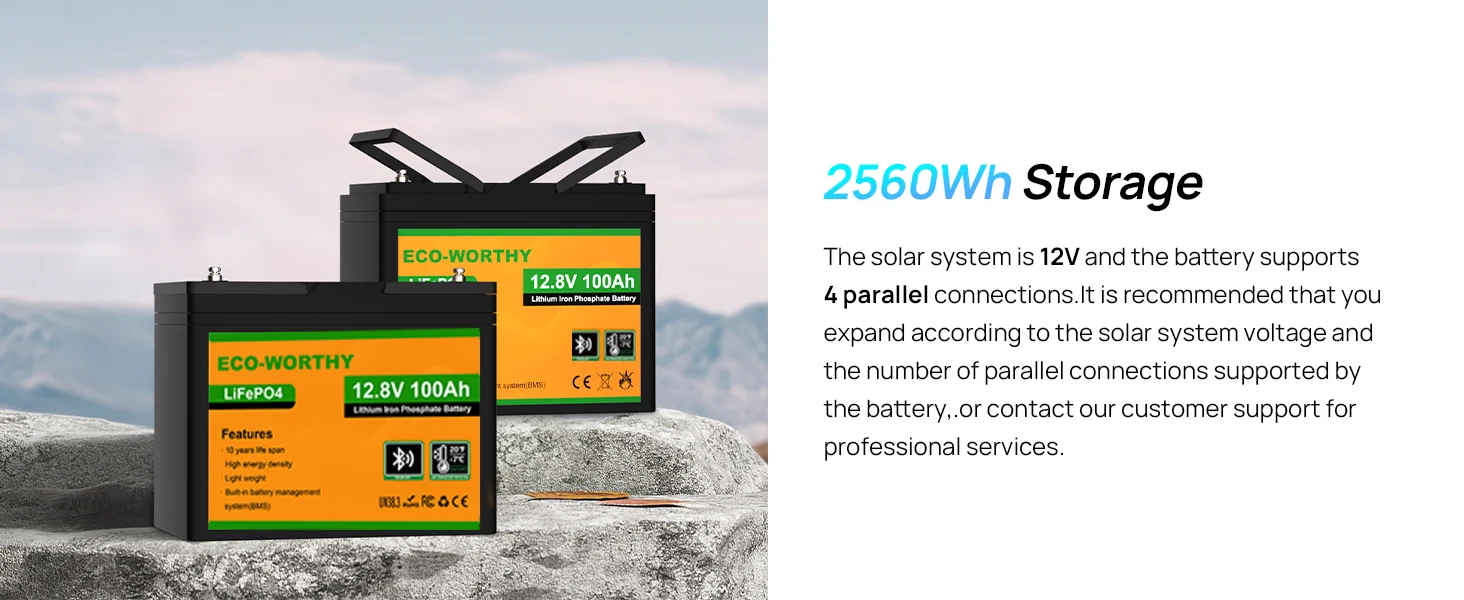 ECO-Worthy 1.6KWH Complete Solar Panel Kit 400W 12V for RV Off Grid: 4 * 100W Solar Panel+40A MPPT Controller+2*12V Battery - Image 7