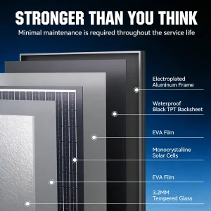 RVPOZWER 12BB Solar Panels 100W 12V N-Type Solar Cells Monocrystalline 23% High-Efficiency PV Power for Home Rooftop Outdoor - Thumbnail Image 3