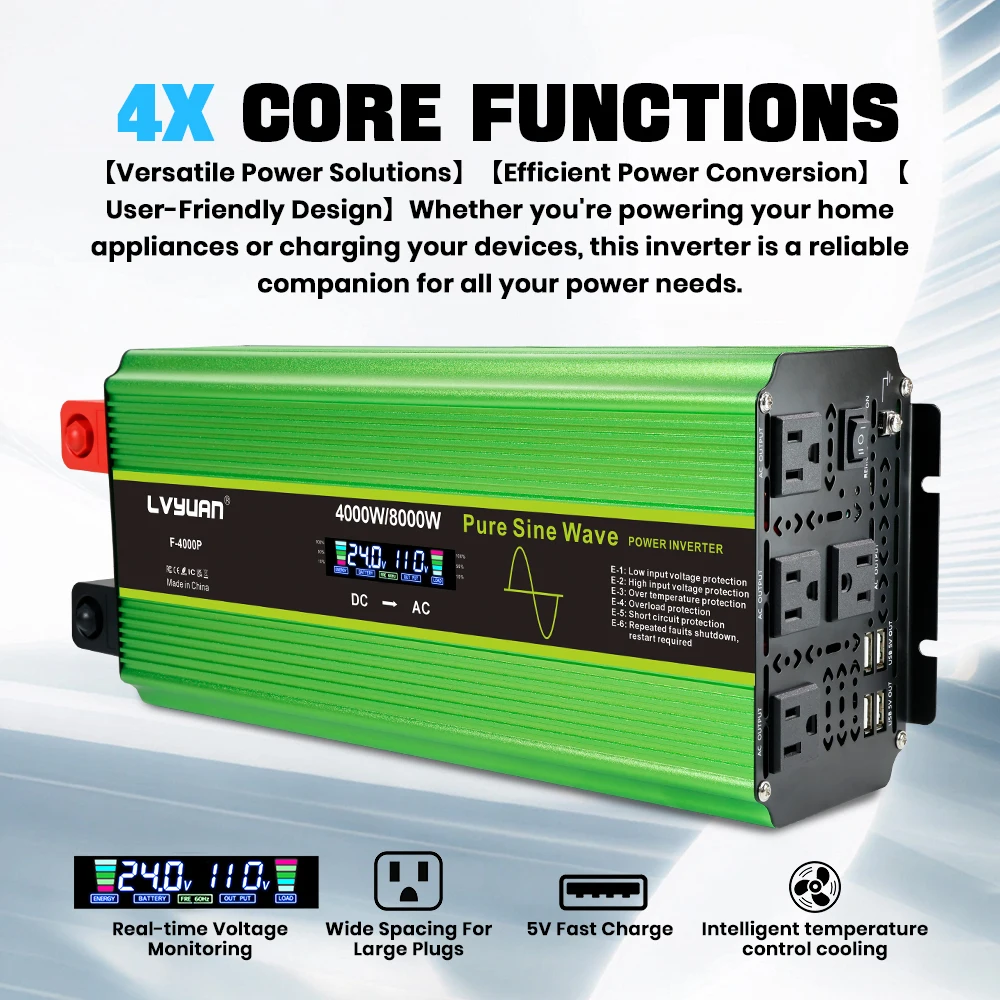 LCD 4KW 6KW 8KW Pure Sine Wave Inverter DC12V to AC110V Voltage Converter Solar Panel Inverter For Power Generation - Image 5