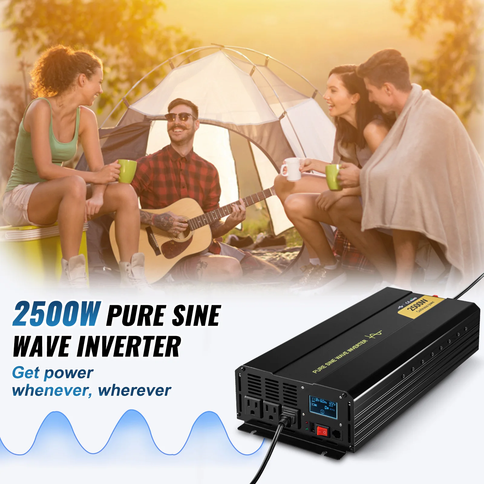 SucceBuy Pure Sine Wave Power Inverter 2500W/3500W/5000W 12V DC to 120V AC Aluminum Alloy LCD Screen & LED Indicators Power Use - Image 2