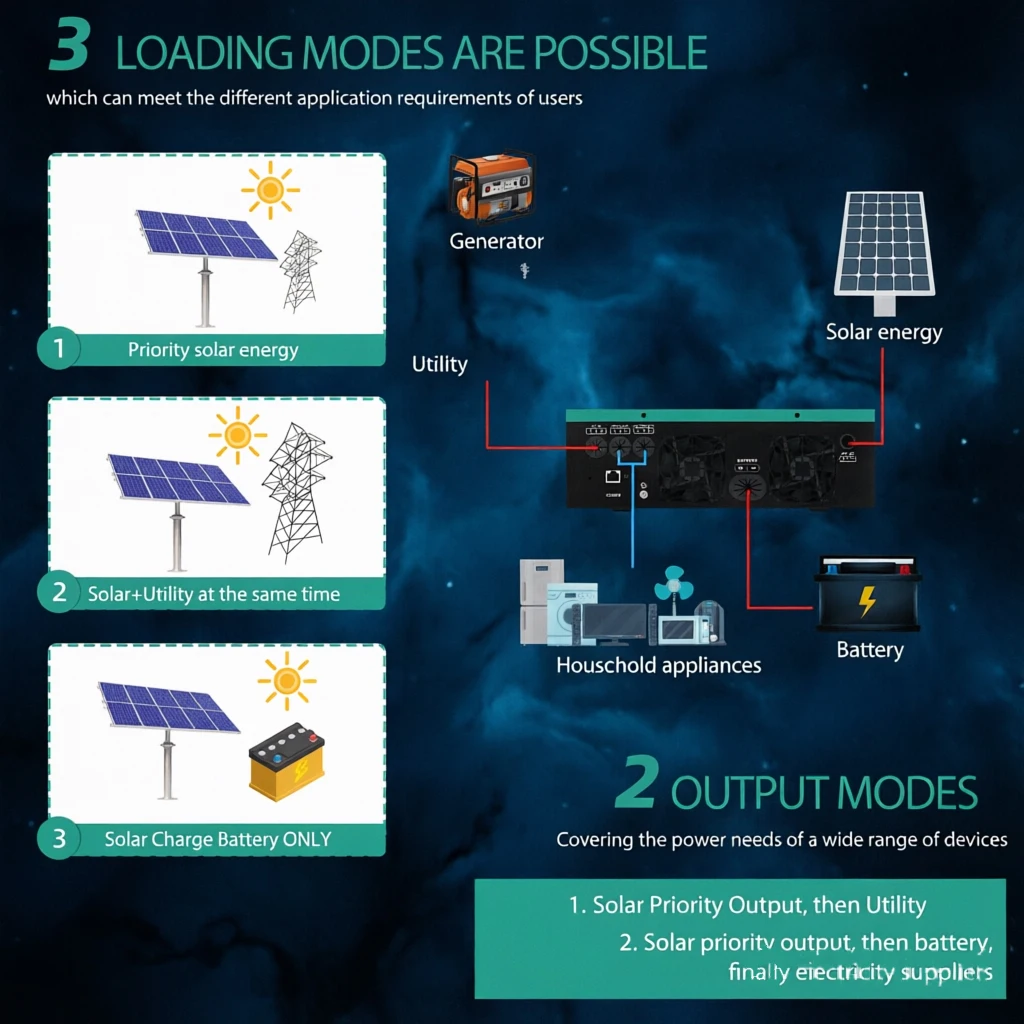 Anern 220V~240V 6.2KW Hybrid Solar Inverter 48V MPPT Photovoltaic Inverter Pure Sine Built-in 120A Solar Charge Controller - Image 3