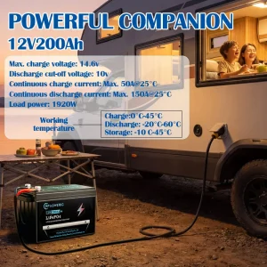 3 Pack /2 Pack/1 Pack 12.8V 200Ah LiFePO4 Lithium Iron Phosphate Battery Built-in BMS Deep Cycle Rechargeable Lithium Battery for Solar Panel RV Camper Boat Yacht Off-Grid Household Energy Storage - Thumbnail Image 8