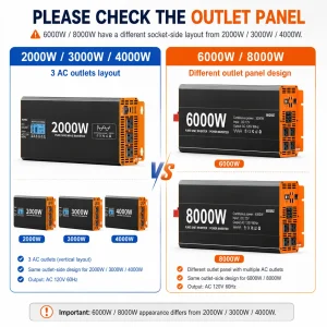 HOULI Pure Sine Wave Power Inverter 12V DC to 120V AC 60Hz for RV Car Truck Solar Off Grid Camping Home Backup - Thumbnail Image 8