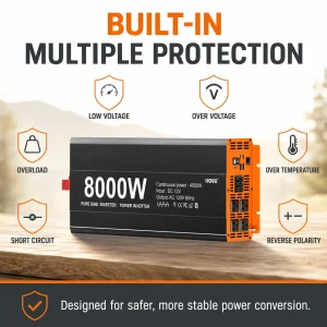 HOULI Pure Sine Wave Power Inverter 12V DC to 120V AC 60Hz for RV Car Truck Solar Off Grid Camping Home Backup - Thumbnail Image 7