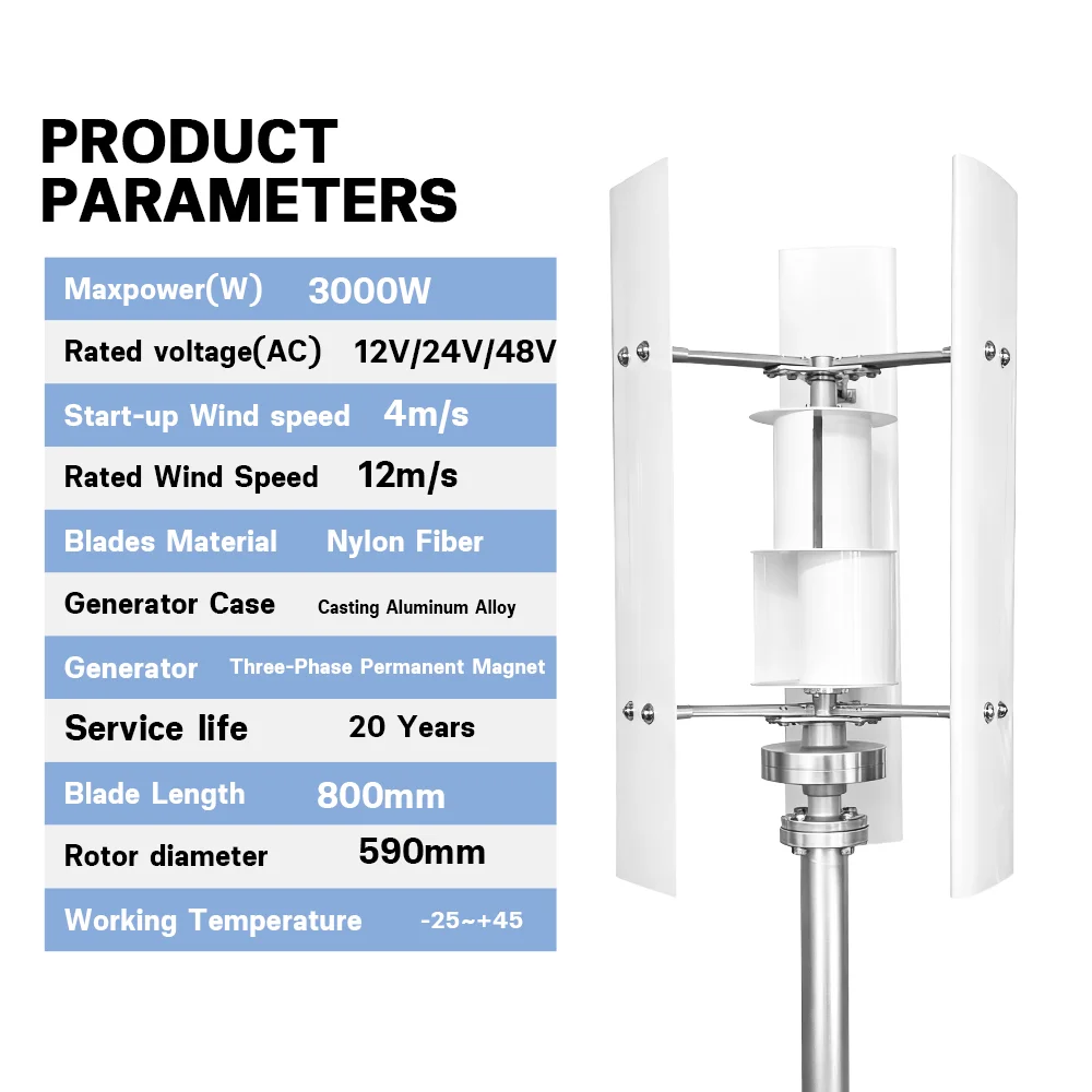 Small Windmill 12/24V 3000W Vertical Wind Turbine Generator Kit with Wind-Solar Hybrid Controller Household Free Energy - Image 4