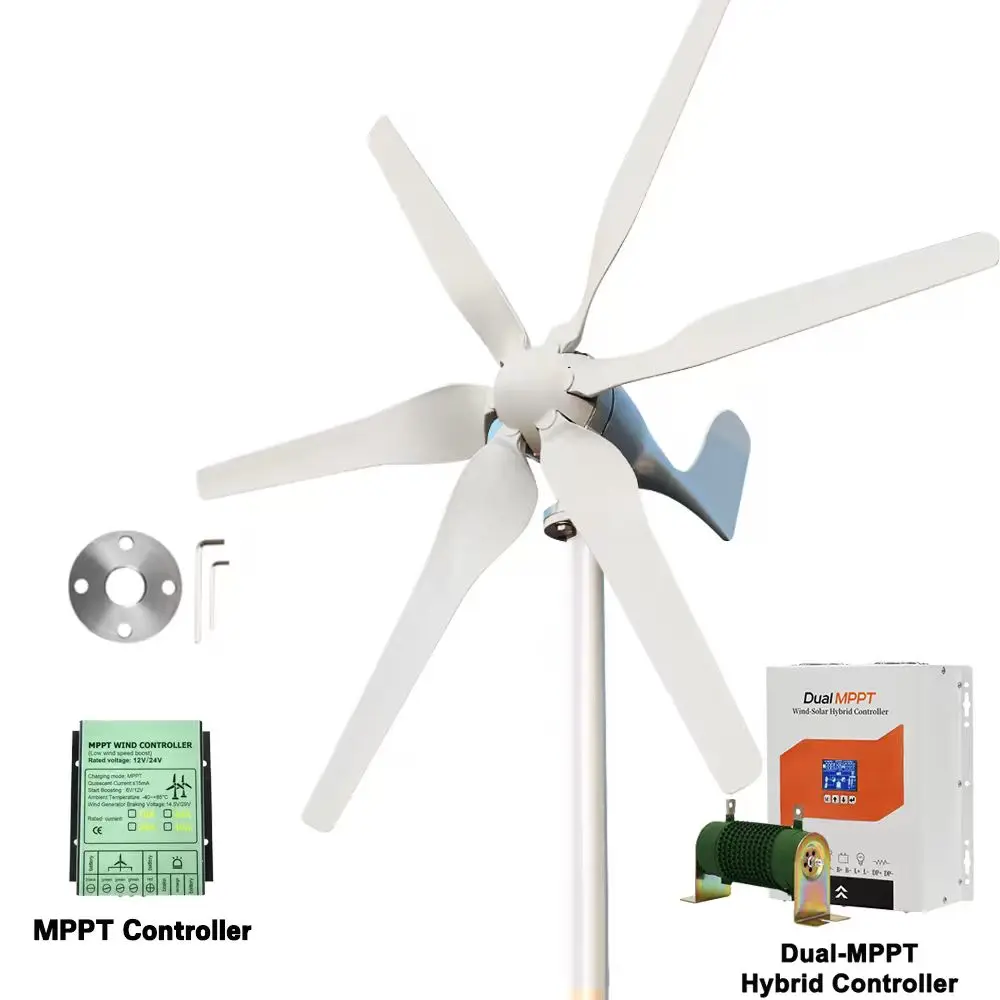 3000W Small Windmill 6 Blades 12/24/48V Wind Turbine Generator Kit with Wind-Solar Hybrid Controller Household Free Energy - Image 5