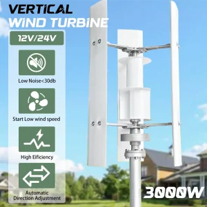 Small Windmill 12/24V 3000W Vertical Wind Turbine Generator Kit with Wind-Solar Hybrid Controller Household Free Energy - Thumbnail Image 2