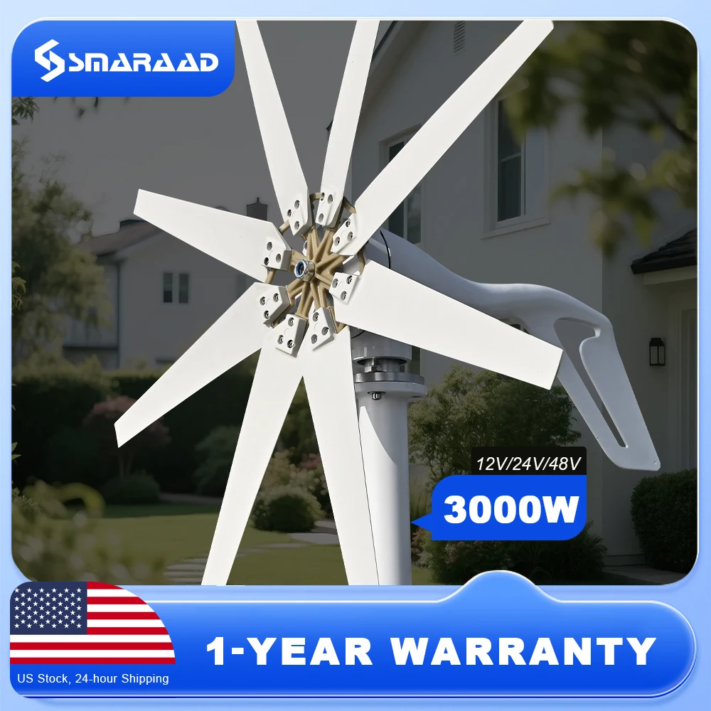 US Delivery of 3000W Horizontal Turbine 12V/24V/48V Low-Noise Household 220V From - Image 1