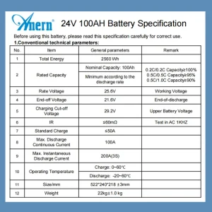 Anern High Quality 2560WH 12V/24V 100Ah LiFePO4 Lithium Battery Built-in BMS for Inverter Motorhome Solar System Boat Household - Thumbnail Image 7