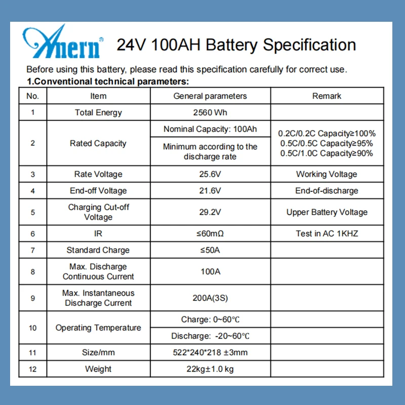 Anern High Quality 2560WH 12V/24V 100Ah LiFePO4 Lithium Battery Built-in BMS for Inverter Motorhome Solar System Boat Household - Image 7