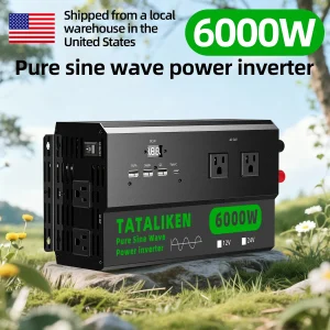 4000W/5000W/6000W Pure Sine Wave Inverter with US Outlets, Digital Display & 110V/60Hz Output