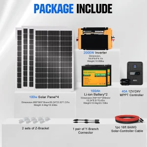 ECO-Worthy 1.6KWH Complete Solar Panel Kit 400W 12V for RV Off Grid: 4 * 100W Solar Panel+40A MPPT Controller+2*12V Battery - Thumbnail Image 5
